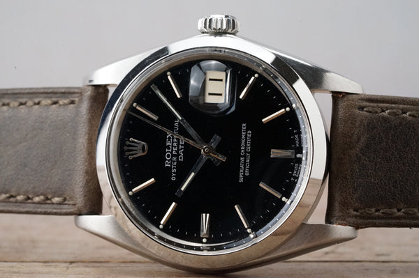 Serviced Vintage ROLEX OysterPerpetual Date 1500 Black Refinished Dial 34mm cal.1570 c1970 #1413