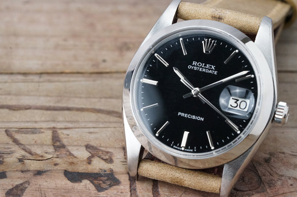 Serviced Vintage ROLEX OysterDate 6694 Black Gilt Dial cal.1225 34mm c1975 #1421