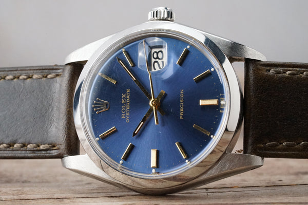 Serviced Vintage ROLEX OysterDate Precision 6694 Blue Manual 34mm Men Watch c.1973 #1176