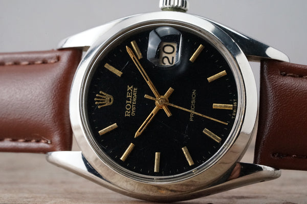 Sold As Is Vintage ROLEX OysterDate 6494 Manual 34mm Black Refinished #1179