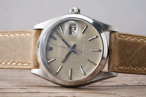 Serviced Vintage ROLEX OysterDate 6694 Grey Linen Dial Manual 34mm cal.1225 c.1971 #1230